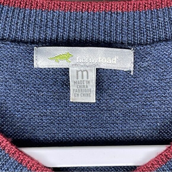 Horny Toad Men’s Size Medium Vector Navy Blue Red Merino Wool V-Neck Sweater - Picture 3 of 8